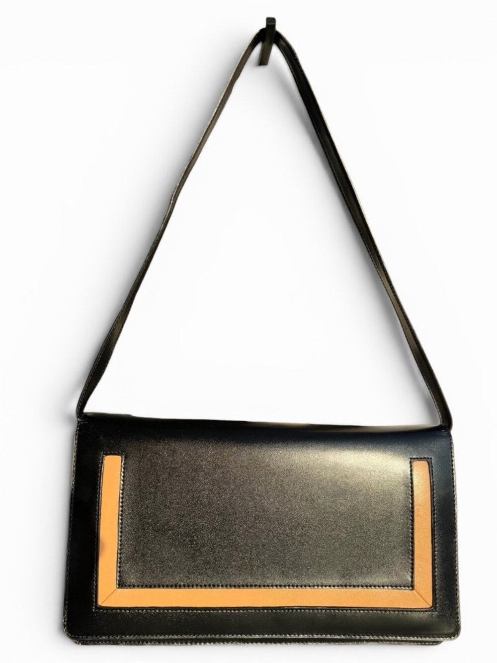 Vintage Black Camel Leather Shoulder Bag 90s Quiet Luxury